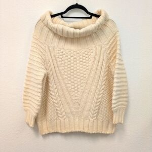 H&M Ivory Chunky Cableknit Cowl Neck Wool Blend Sweater sz L